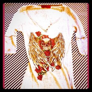 Womans soft gray thermal skull top